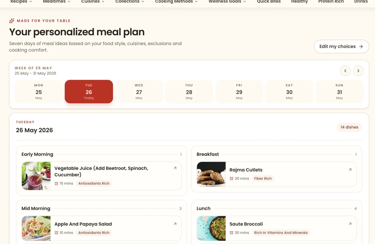 Kya Khayen meal planner displayed on a laptop