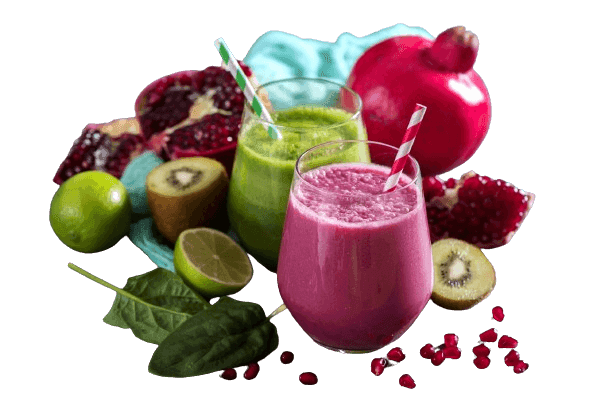 Fresh fruit smoothies and ingredients