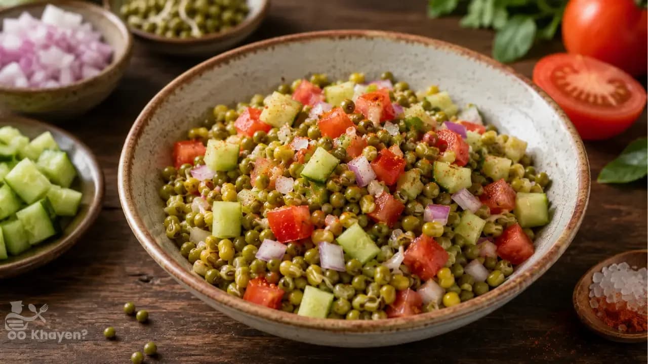 Green Moong Dal Sprout Salad (Add Cucumber, Tomato, Bell Peppers)
