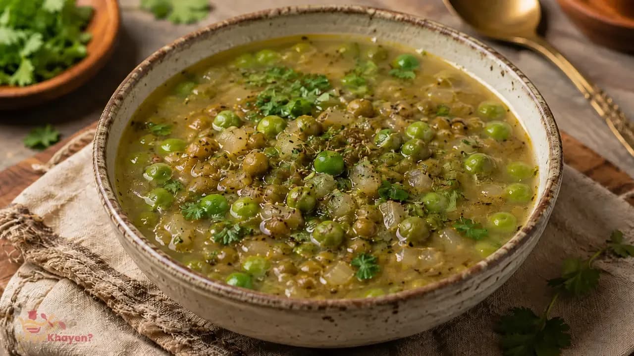 Green Moong Dal Soup (Add Peas and Onions)