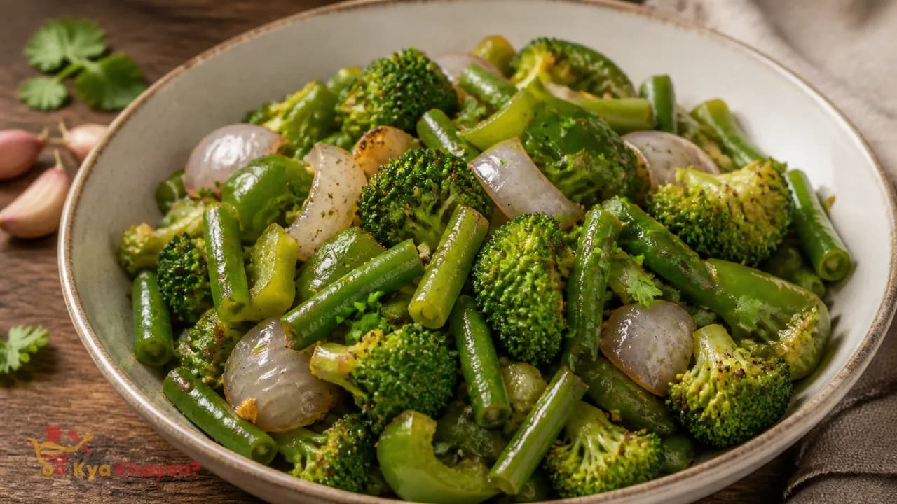 Saute Beans, Broccoli and Capsicum