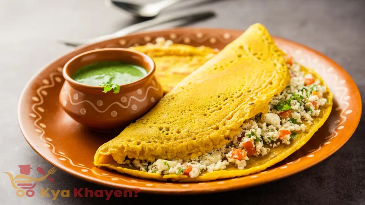 Yellow Moong Dal Cheela Stuffed with Onions and Tomatoes