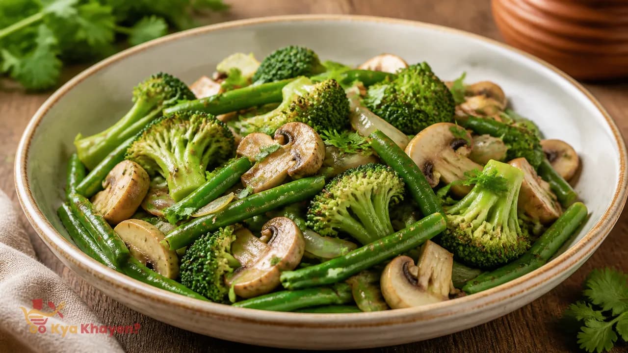 Saute Broccoli, Beans and Mushrooms