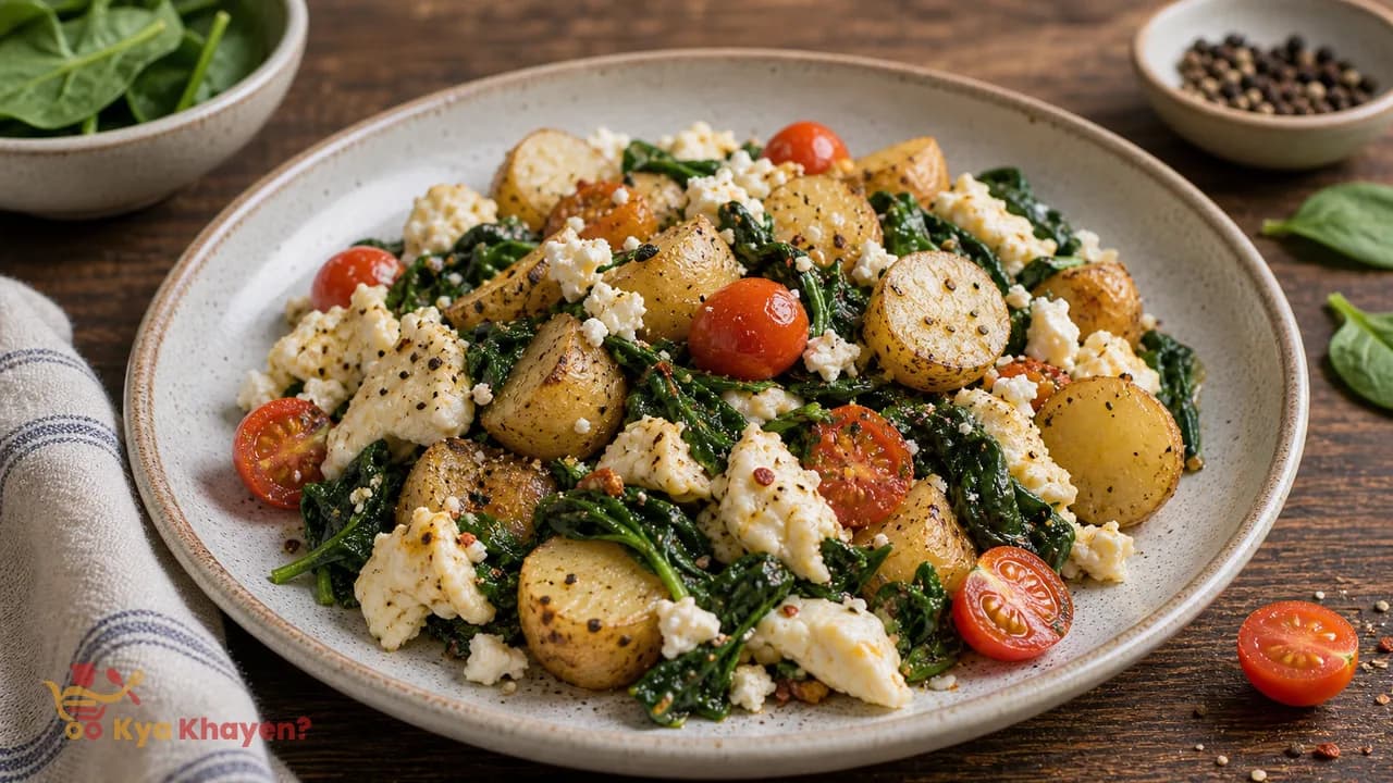 Saute Potatoes with Spinach and Eggs