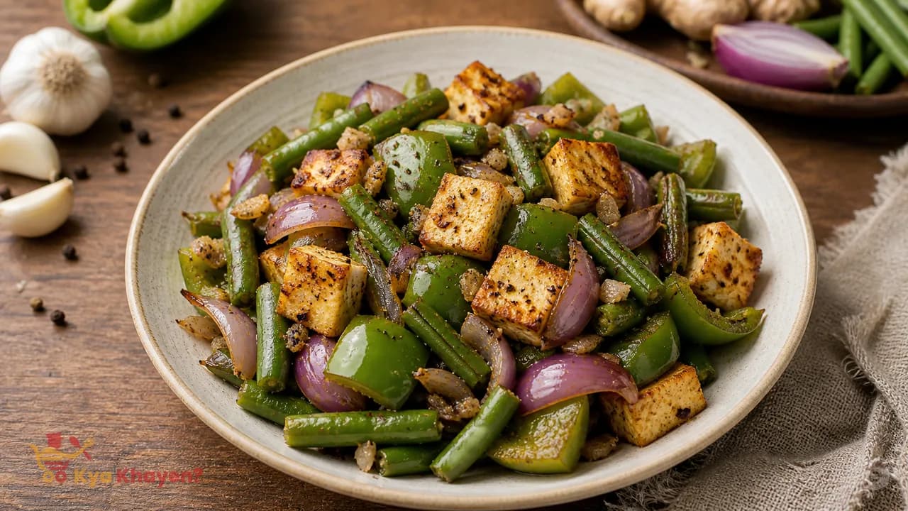 Saute Paneer with Capsicum, Onions and Beans Deeksha
