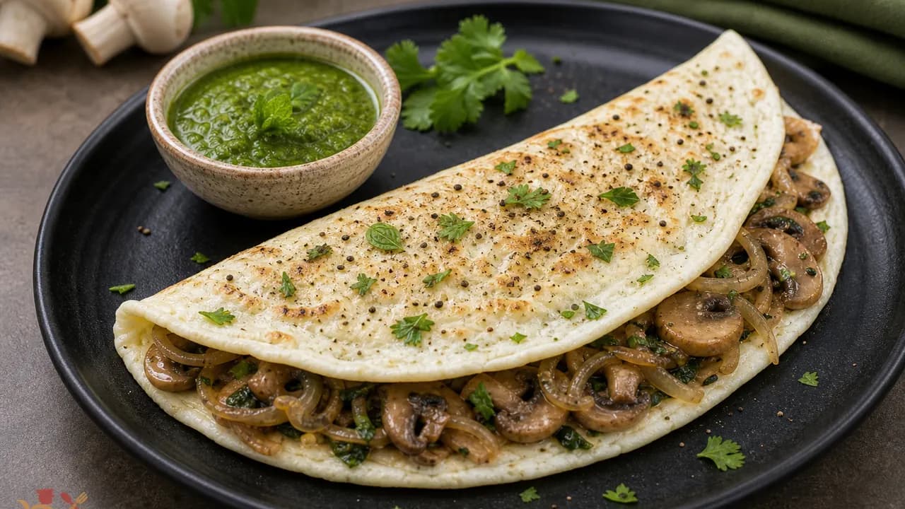 2 Egg Whites Omelette Stuffed with Mushrooms and Onions