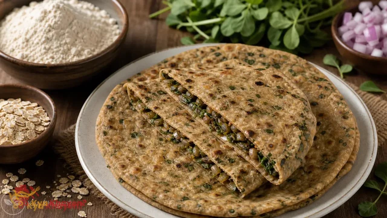 Methi & Onion Stuffed Oat Bran Chapati (30% Oat Bran, 70% Oat Flour)