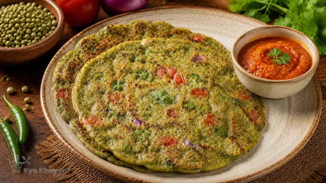 Green Moong Dal Cheela , Garlic Chutney