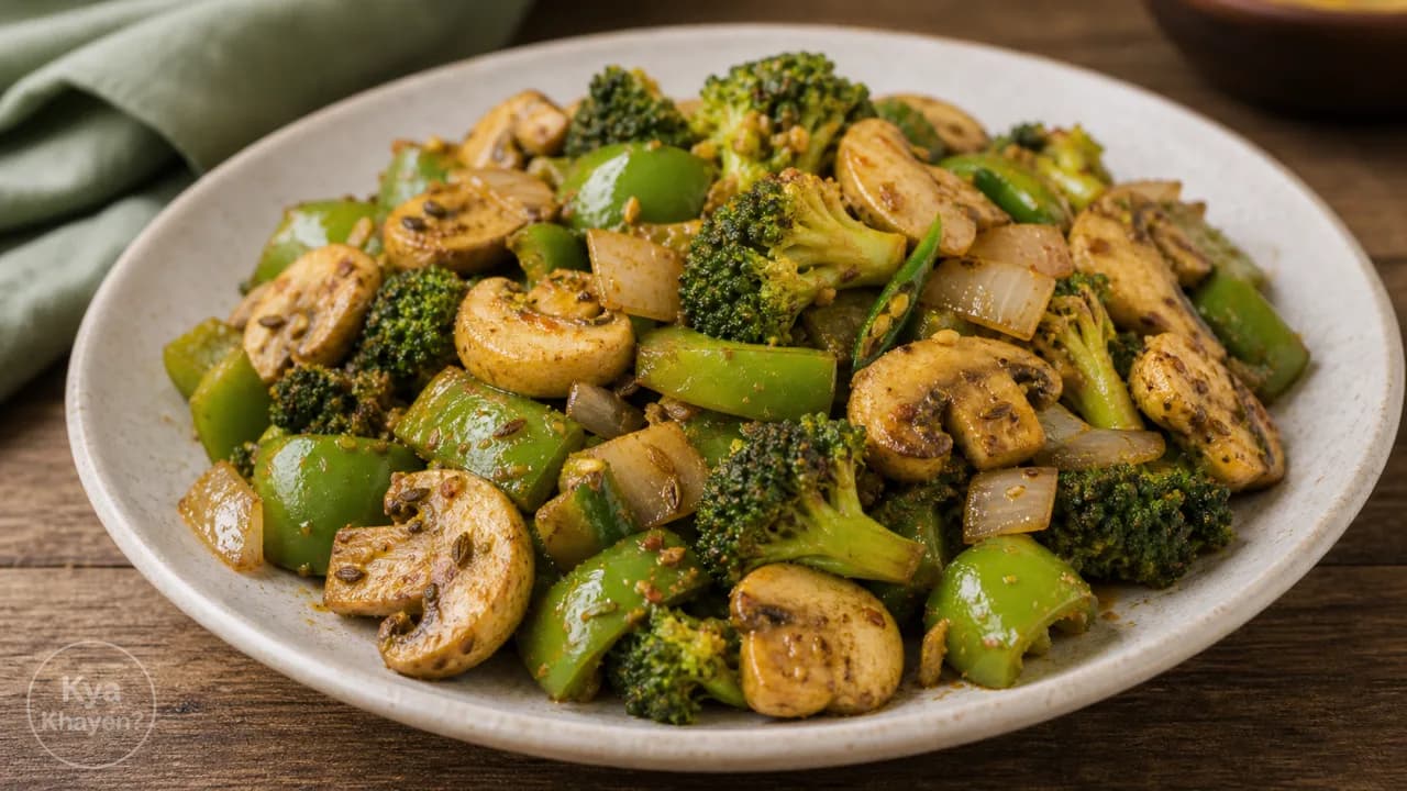 Stir Fried Mushrooms with Broccoli and Capsicum