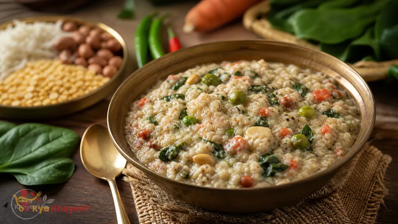 Foxtail Millet Porridge with Wilted Palak