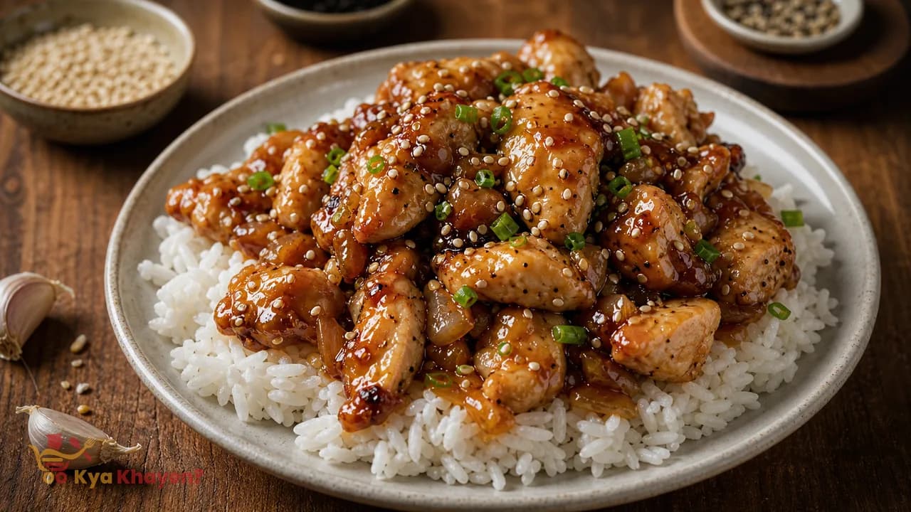 Honey Garlic Chicken On Boiled Rice
