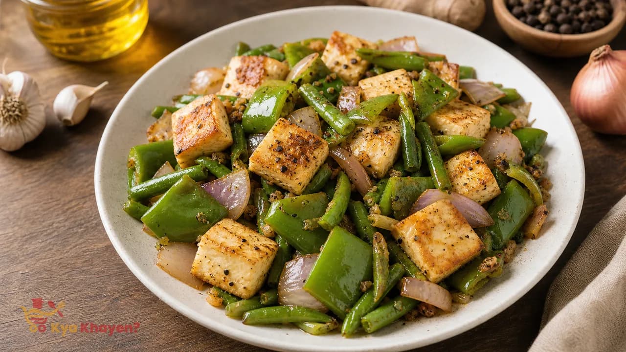 Saute Paneer with Capsicum, Onions and Beans