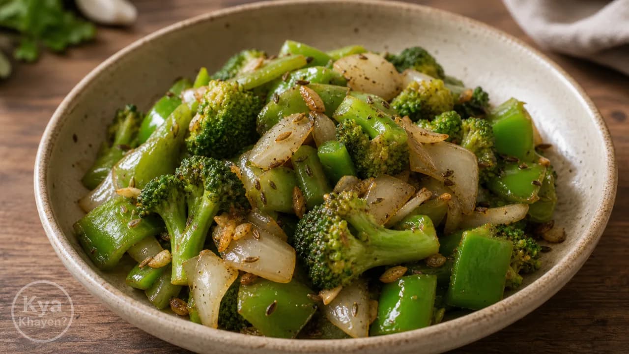 Stir Fried Capsicum, Onions with Broccoli