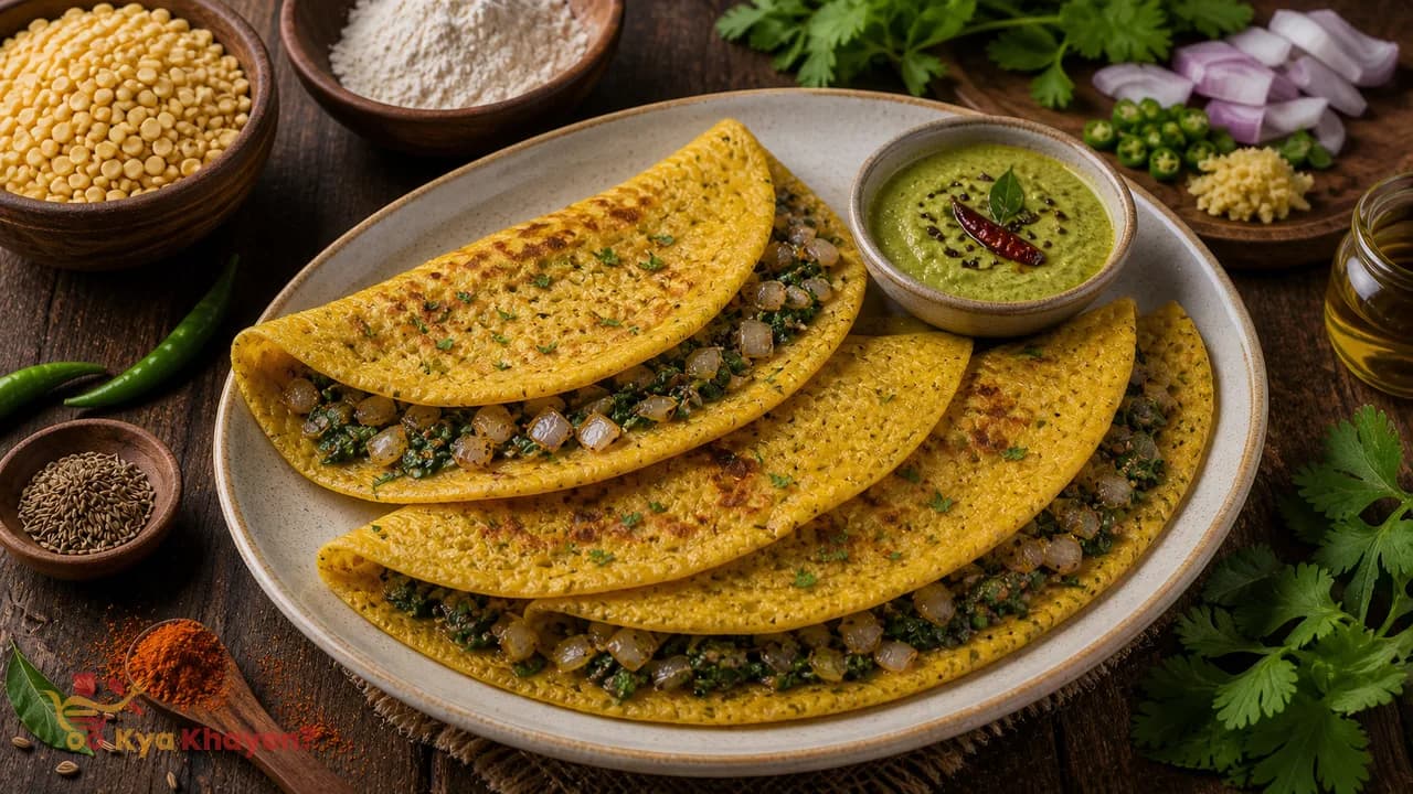 Yellow Moong Dal Cheela Stuffed with Onions