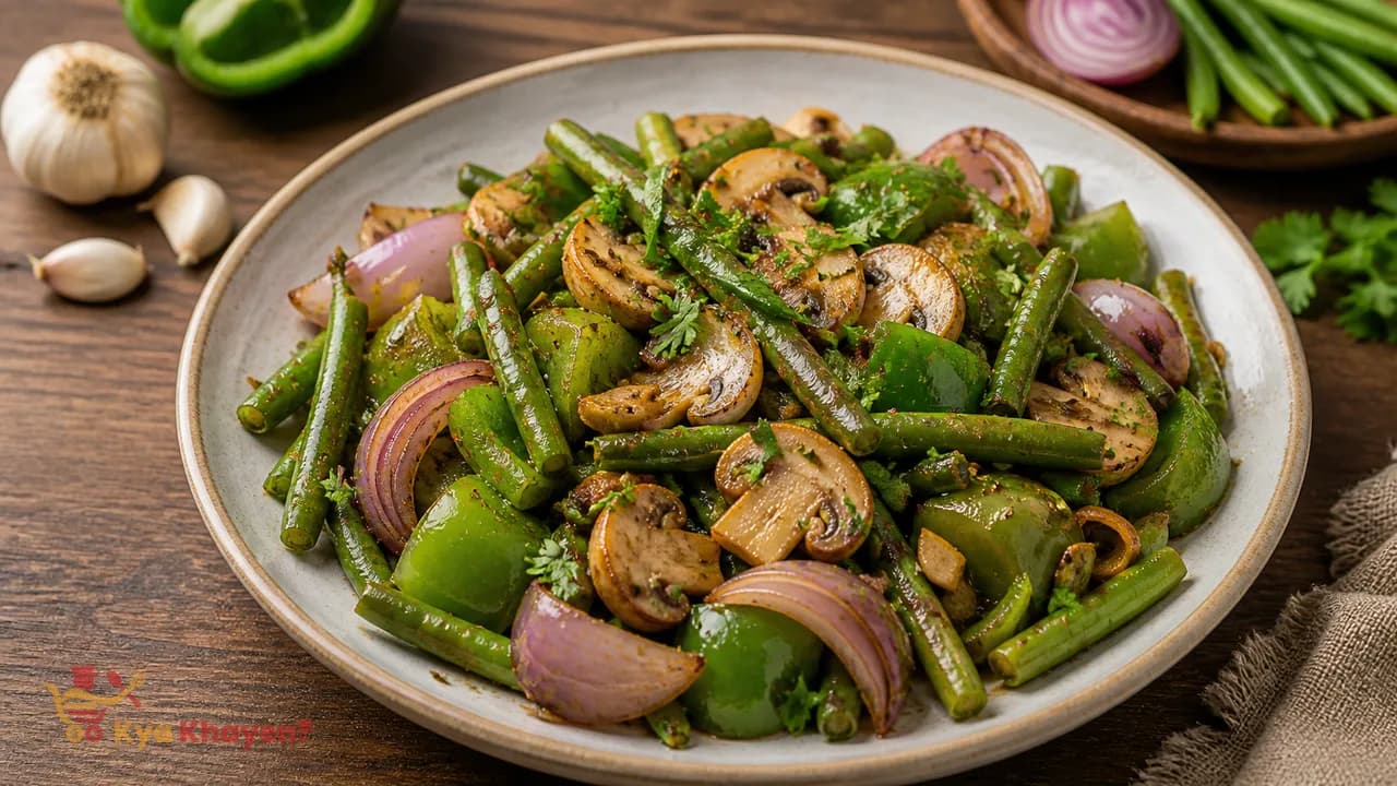 Saute Vegetables (Beans, Onion, Capsicum and Mushrooms)