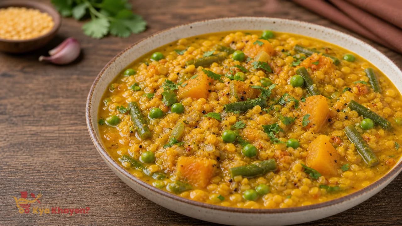 Yellow Moong Dal Cooked (With French Beans, Peas, Pumpkin)