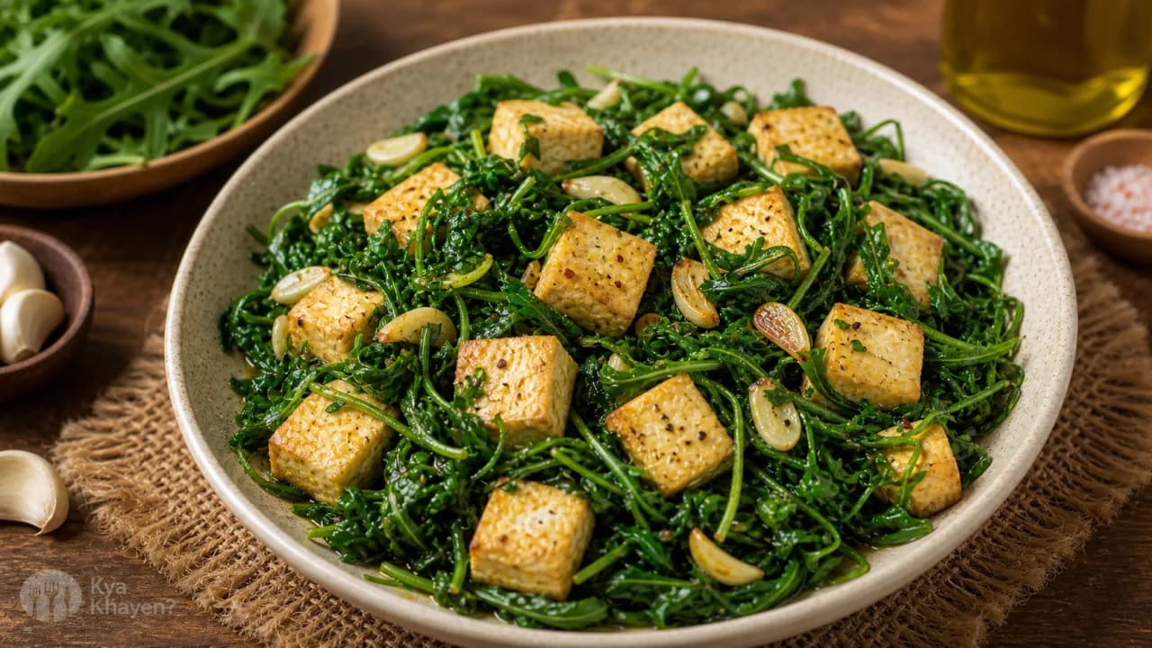 Sauteed Arugula with Tofu and Garlic
