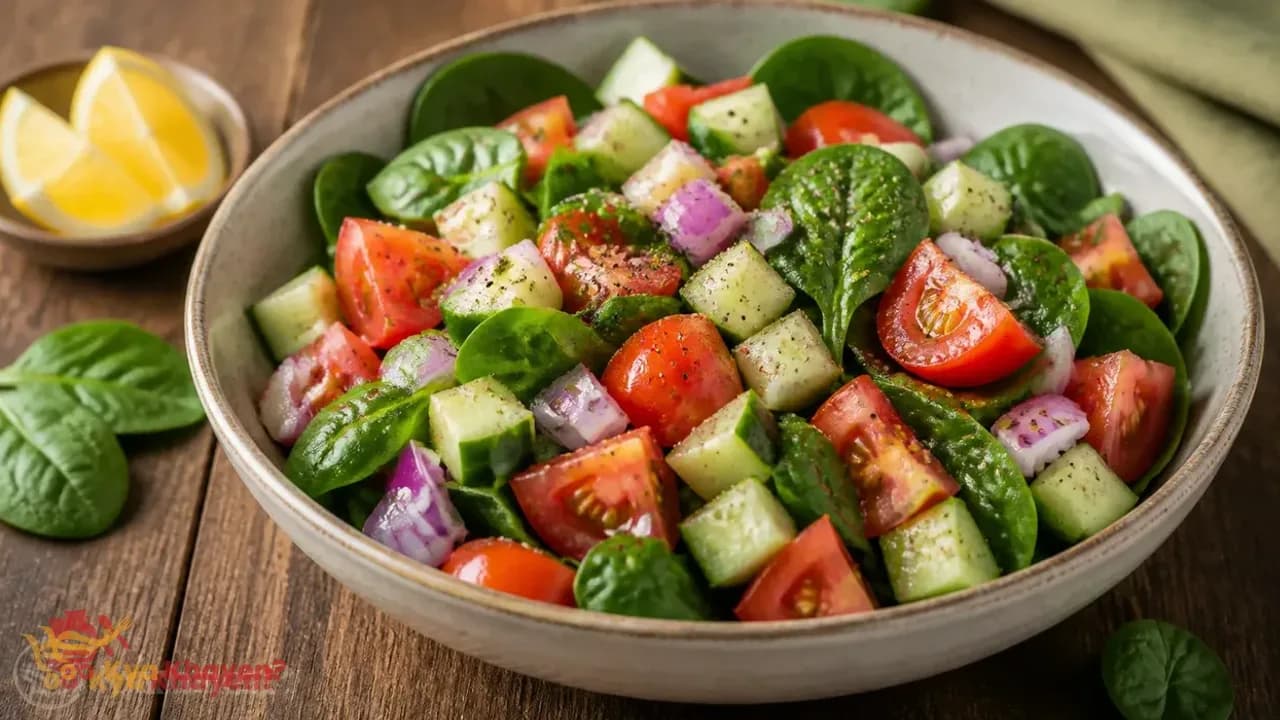 Mix Green Salad (Tomatoes, Onions, Spinach and Cucumber)