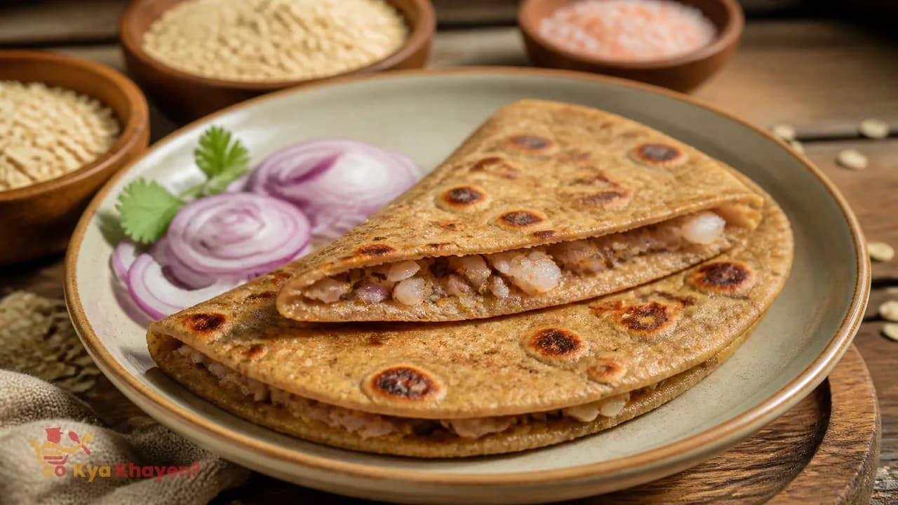Onion Stuffed Oat Bran Chapati (1/3 Oat Bran, 1/3 Wheat Flour, 1/3 Oatmeal)