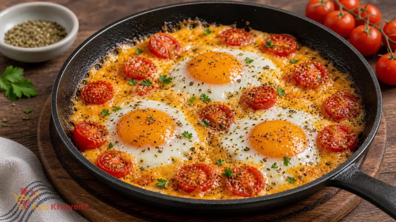 Keto Fried Egg with Tomatoes and Cheese
