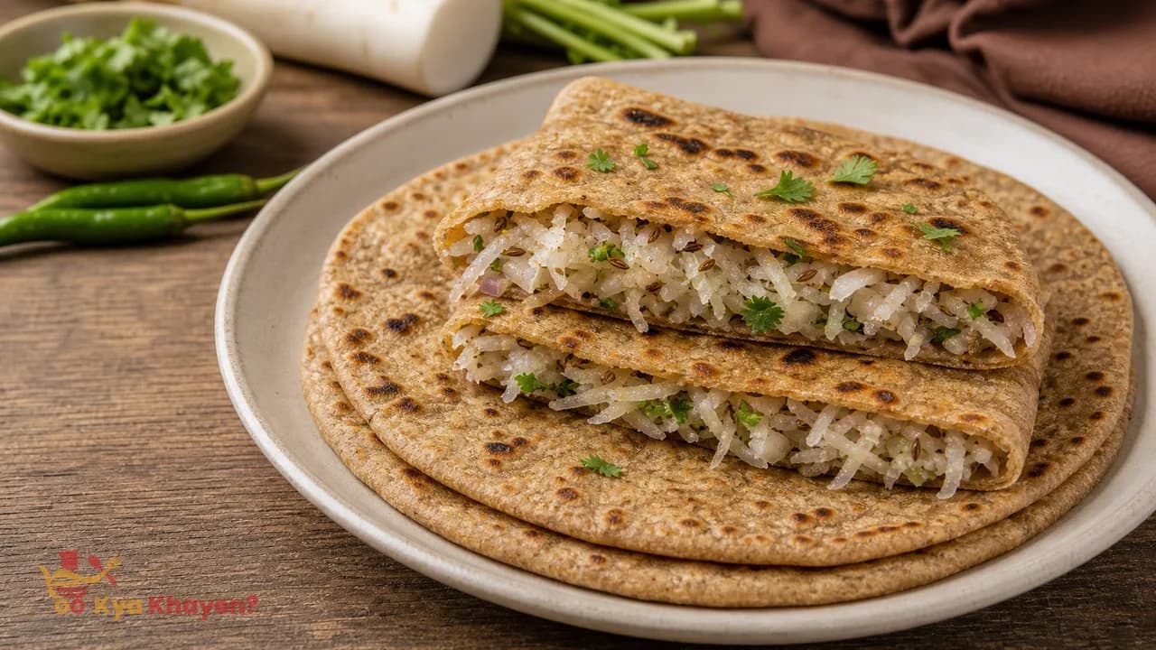 Wheat Bran Chapati Stuffed with Radish and Onions (50% Wheat Bran, 50% Wheat Flour)