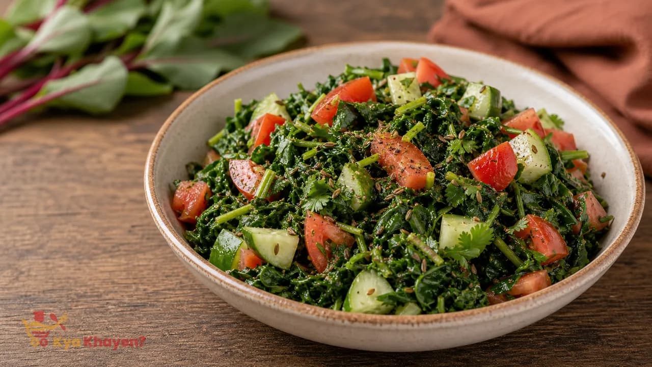 Wilted Amaranth Salad with Tomato and Cucumber