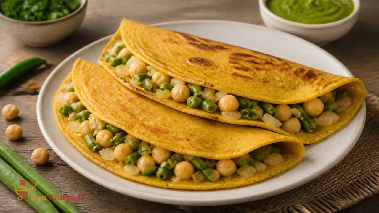 Besan Cheela Stuffed with Beans and Onions