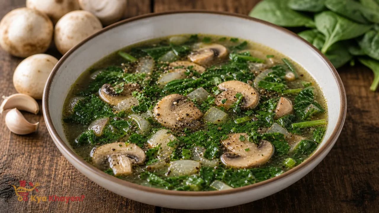 Mushroom-Spinach-Onion Soup (Sprinkle Black Pepper)