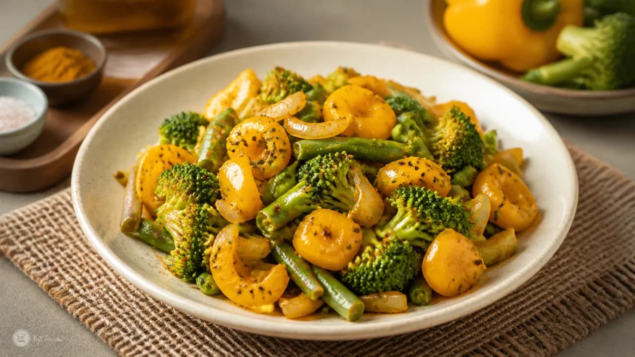 Stir Fried Yellow Bell Peppers with Beans and Broccoli