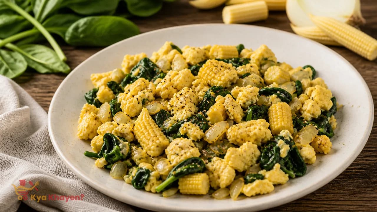 Crumbled Egg with Corn and Spinach