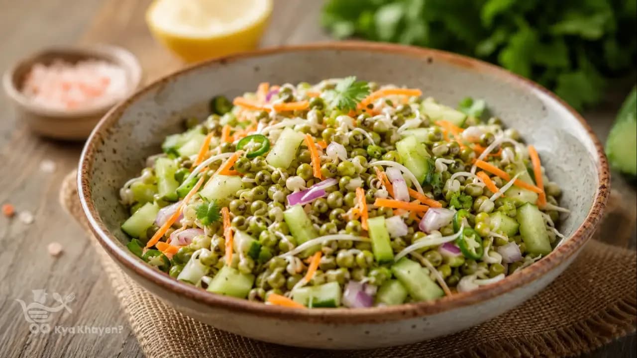 Green Moong Sprout Salad (With Onion and Cucumber)