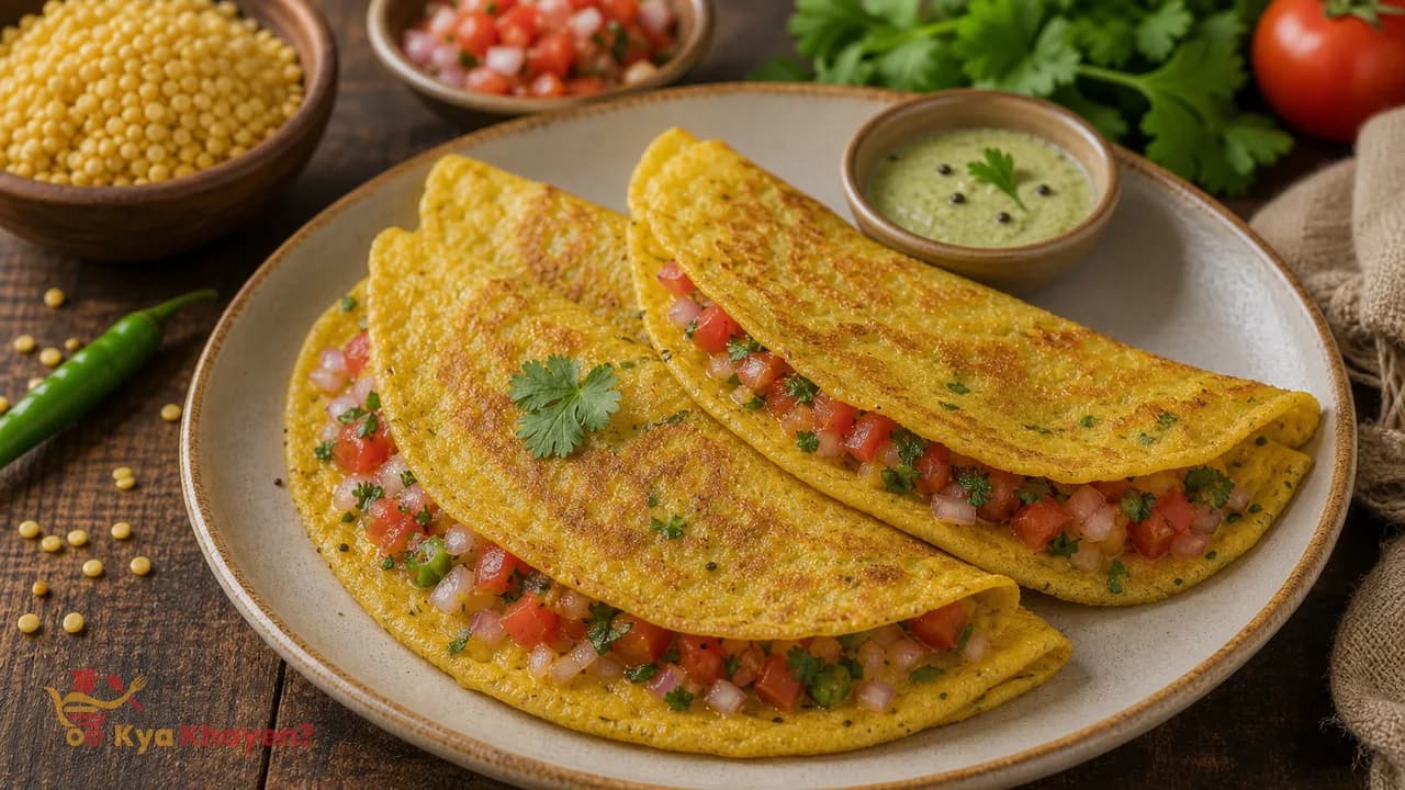 Yellow Moong Dal Cheela (Stuffed with Onions and Tomatoes)