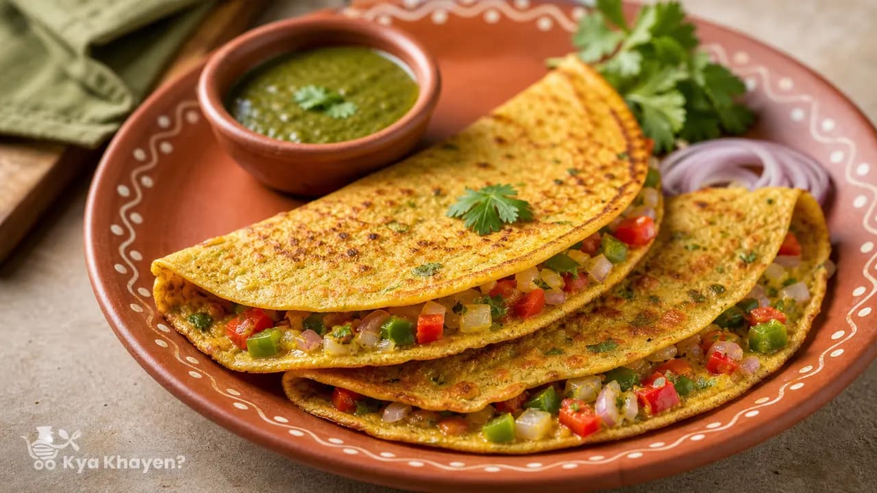 Besan Cheela Stuffed with Onion and Capsicum