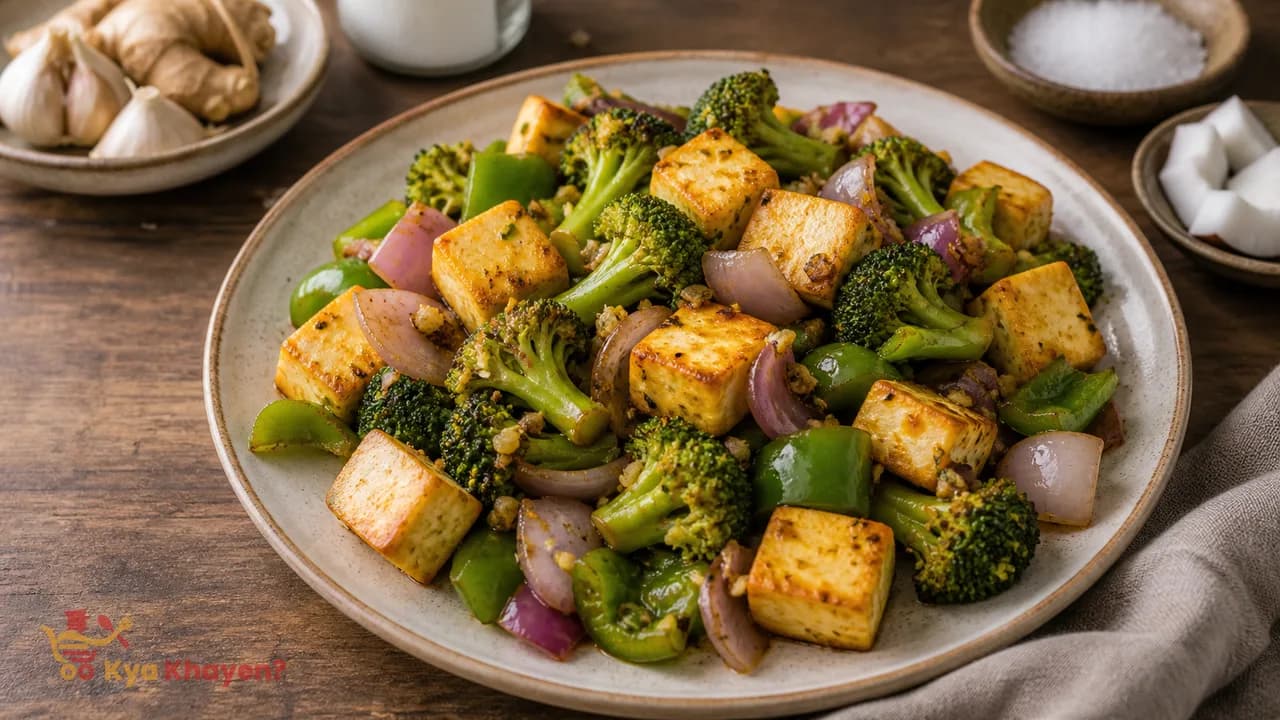 Saute Paneer with Capsicum Onion and Broccoli