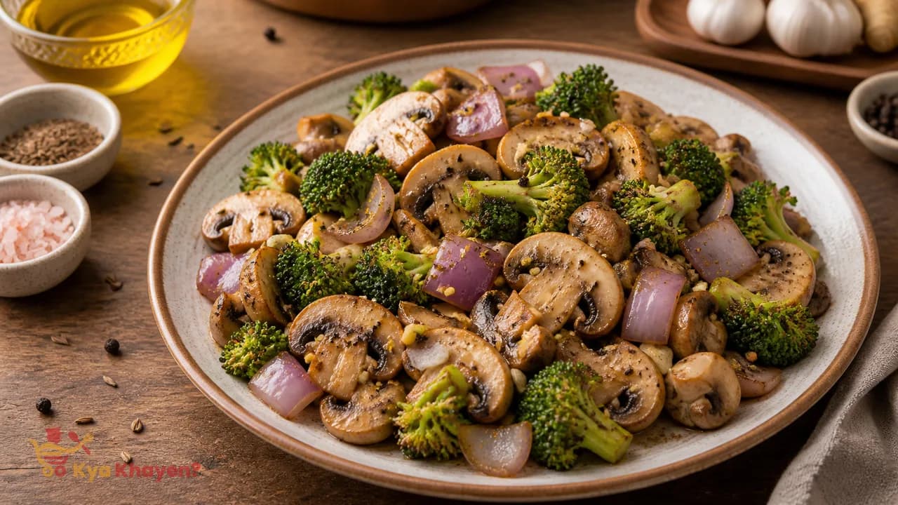 Saute Mushrooms, Onion and Broccoli