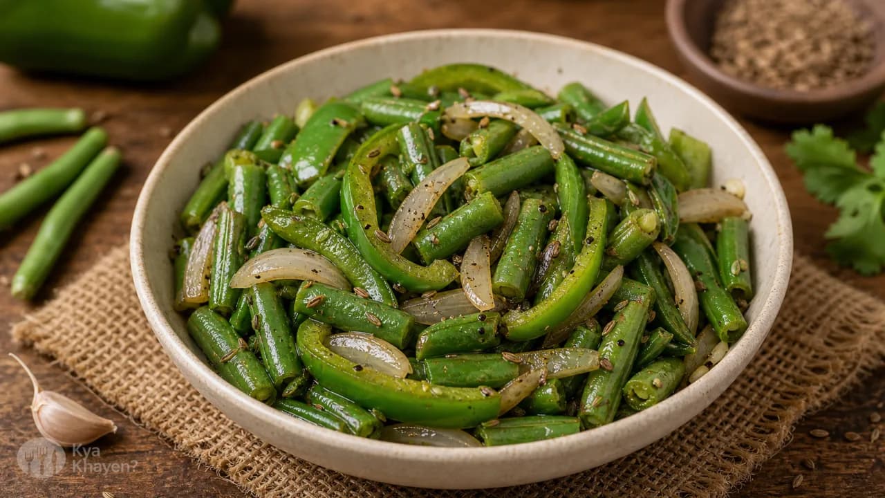 Saute Beans, Capsicum and Onions (Prepare the Meal in Rock Salt and Black Pepper)