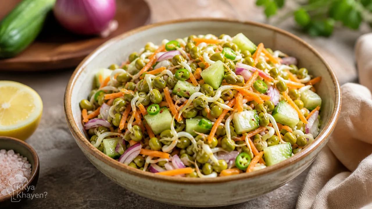 Green Moong Sprouts Salad (With Cucumber, Onion and Carrots)