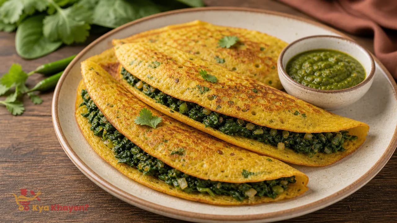 Yellow Moong Dal Cheela Stuffed with Spinach