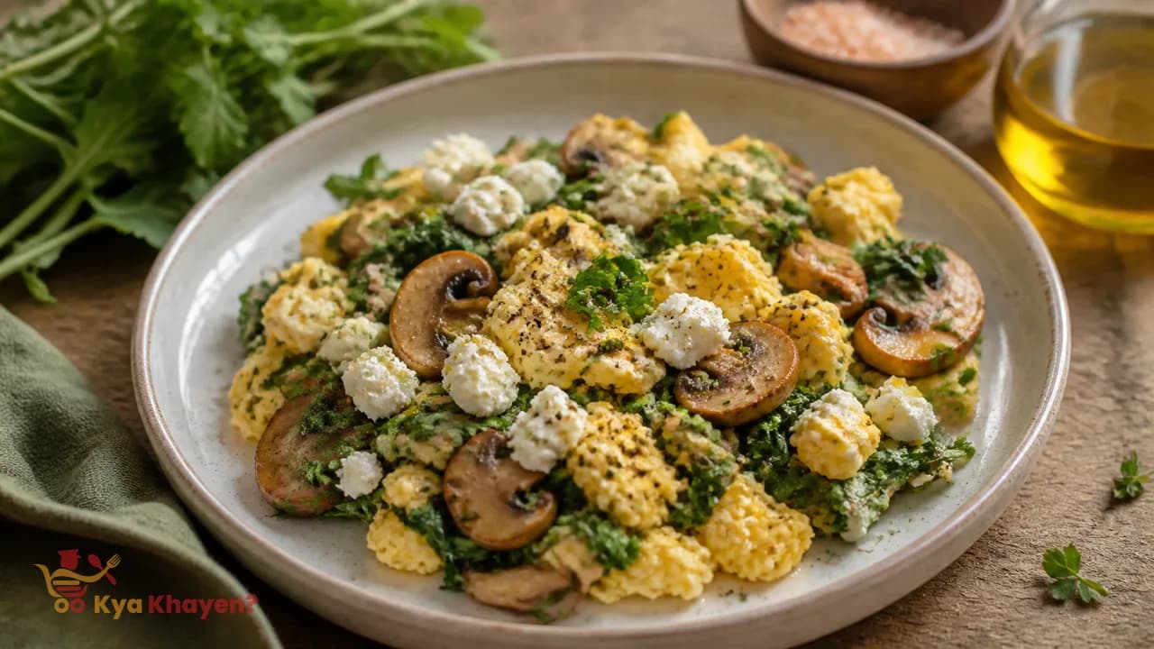 Creamy Scrambled Egg with Wilted Fenugreek Leaves