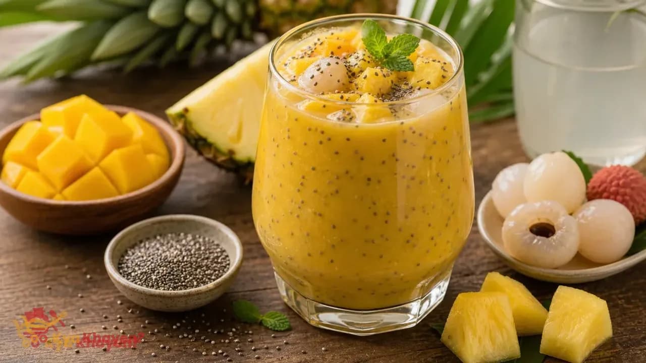 Mango Pineapple Lychee Smoothie with Chia Seeds