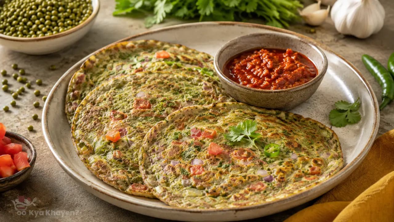 Green Moong Cheela , Garlic Chutney