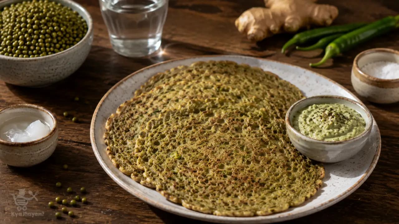 Green Gram Whole, Cheela, Garlic Chutney