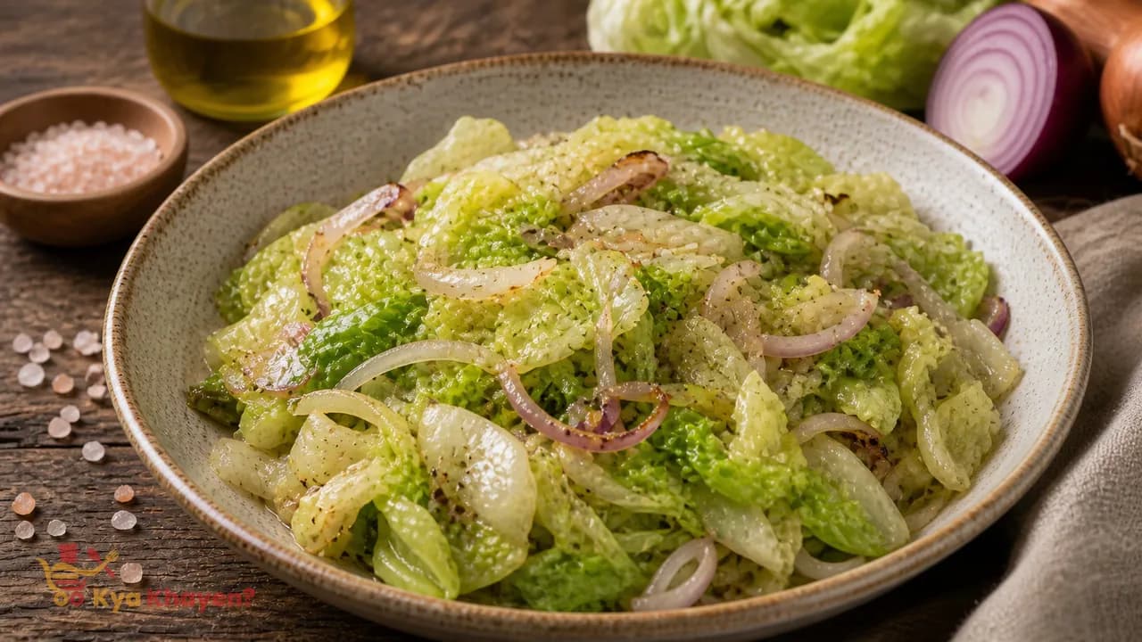 Iceberg Lettuce and Onion Salad Saute in Olive Oil