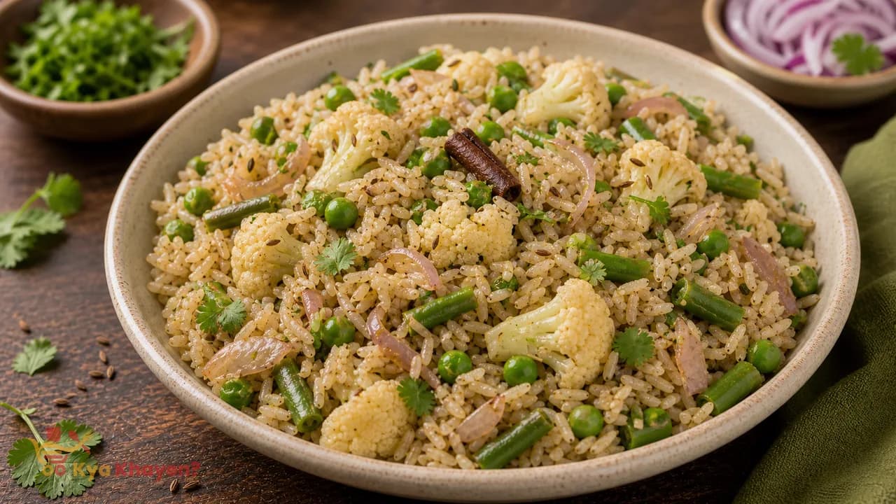 Brown Rice Pulao (Add Cauliflower, Onions, French Beans and Peas)