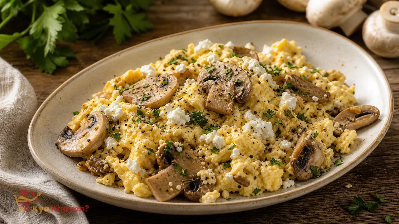 Creamy Scrambled Egg with Wilted Mushrooms