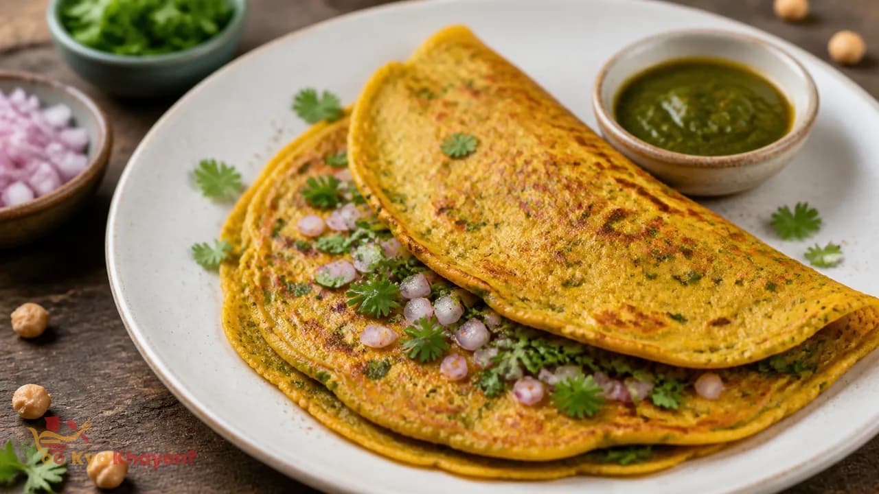 Besan Cheela Stuffed with Coriander and Onions