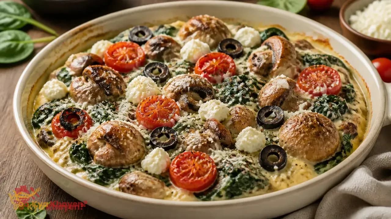 Keto Baked Creamy Mushrooms with Wilted Spinach
