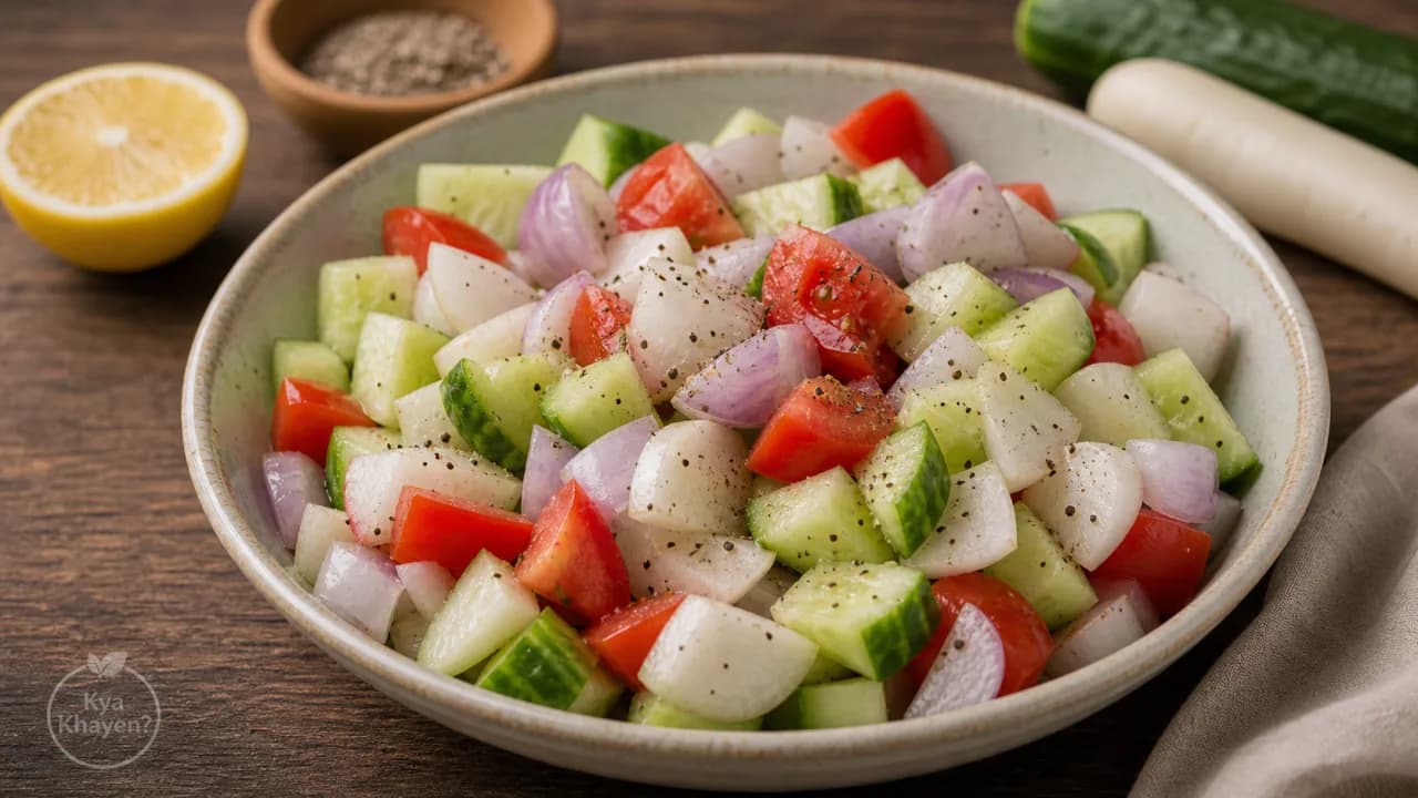 Steamed Mix Green Salad (Chopped Tomatoes, Onions, Cucumber and Radish)