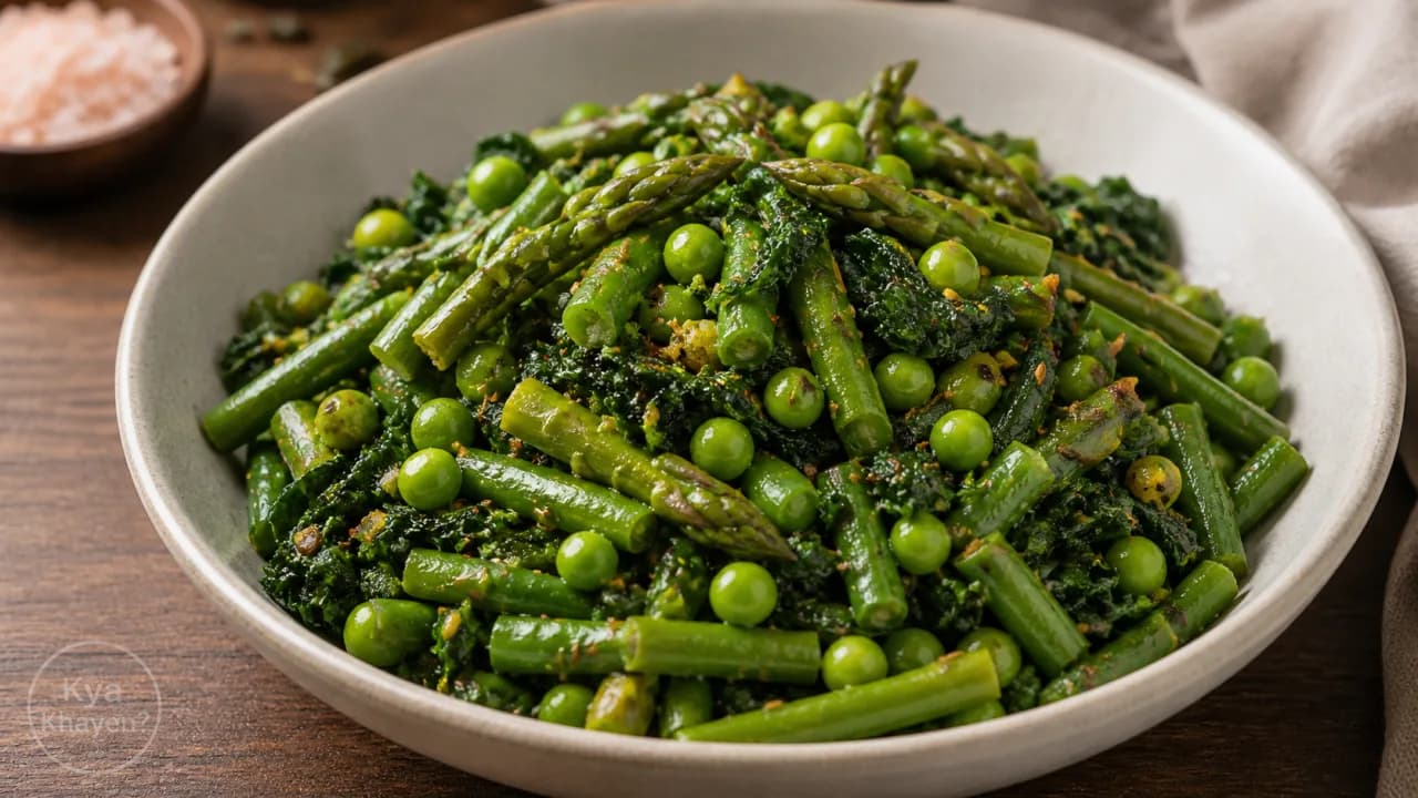 Stir Fried Mix Vegetables (French Beans, Asparagus, Kale and Peas)