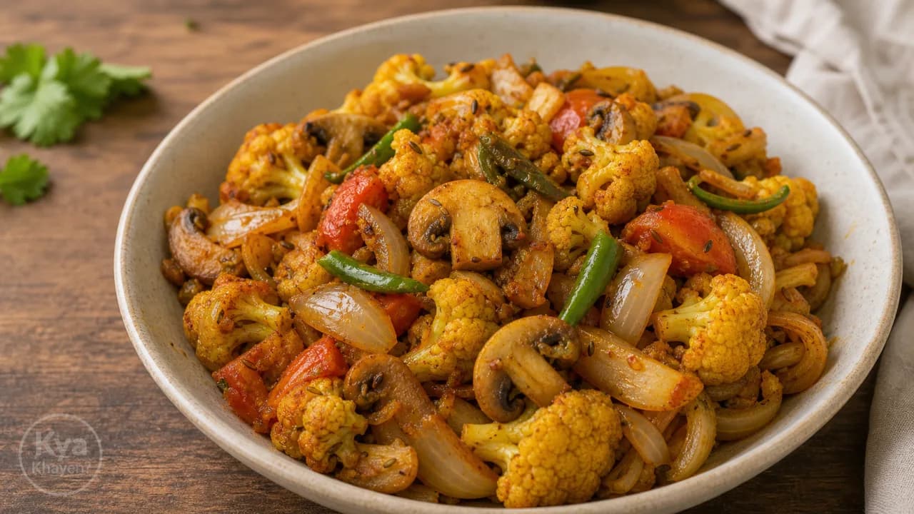 Stir Fried Cauliflower, Onion and Mushrooms
